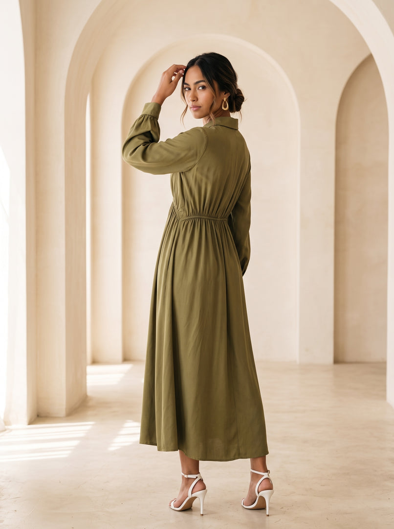 Green Tea Collared Midi Dress 87932