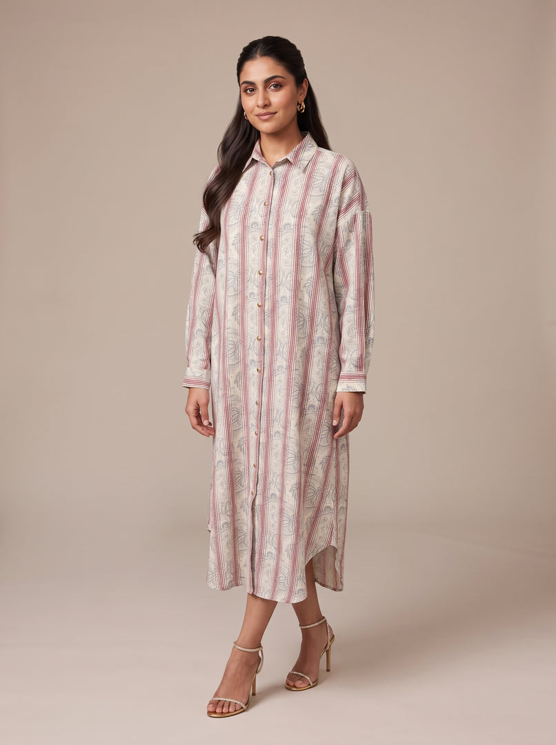 Abstract Collared Midi Top 93971