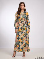 Load image into Gallery viewer, Botanical Whisper: Abstract Crepe Satin Long Dress 87661