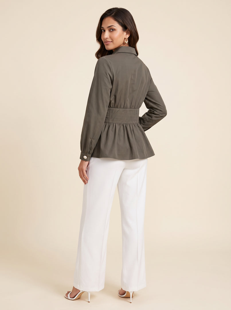 Moss Green Waist Pleated Hip Top 91822