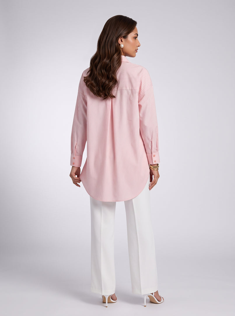 Pinstripe Poise: Pink Below Hip Top 87523