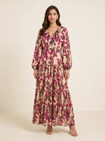 Load image into Gallery viewer, Ruffle V-Neck Paisley-Inspired Foliage Scroll Print Dress 88353
