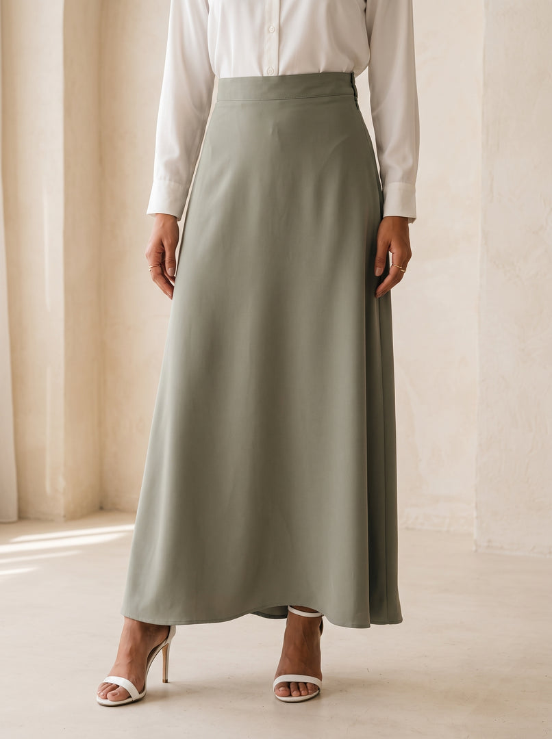 Basil Green Polyester Ankle-Length Skirt 94633