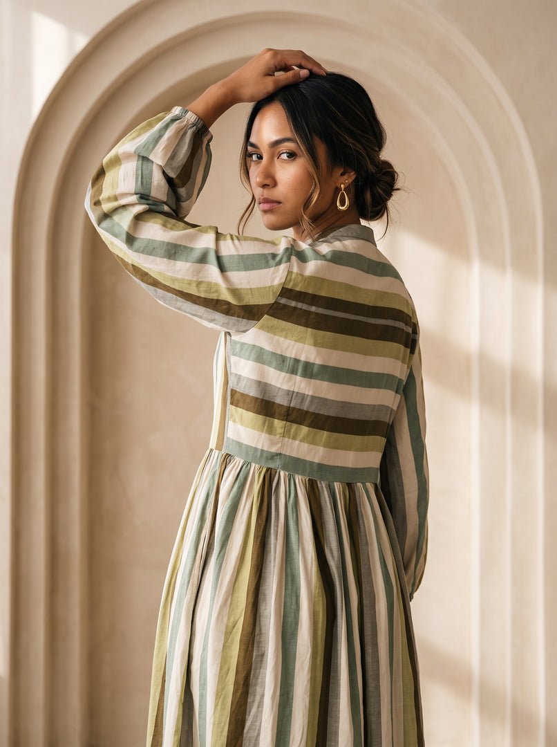 Striped Mandarin Collar Dress 92781