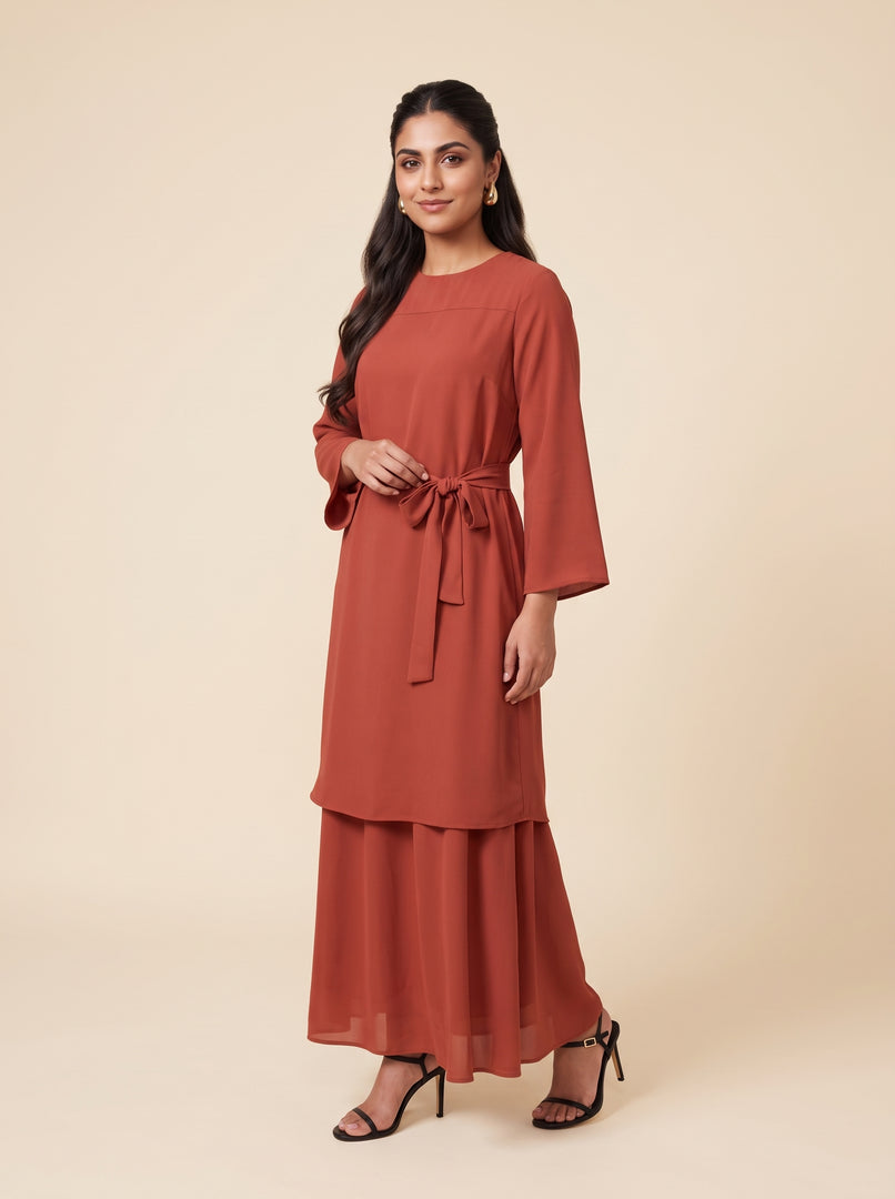 Burnt Orange Classic Long Dress 93342