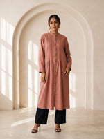 Load image into Gallery viewer, Tawny Brown Mandarin Collar Midi Top 94641