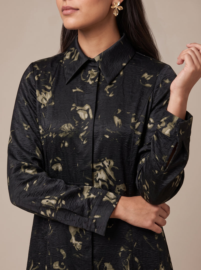 Satin Abstract Print Long Top 94381