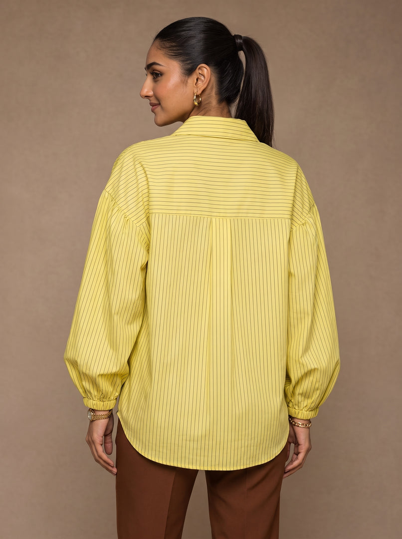 Pinstripe Ease: Cotton Below Hip Top 82552