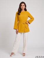 Load image into Gallery viewer, Golden Glow: Thick Georgette Below Hip Top 87812