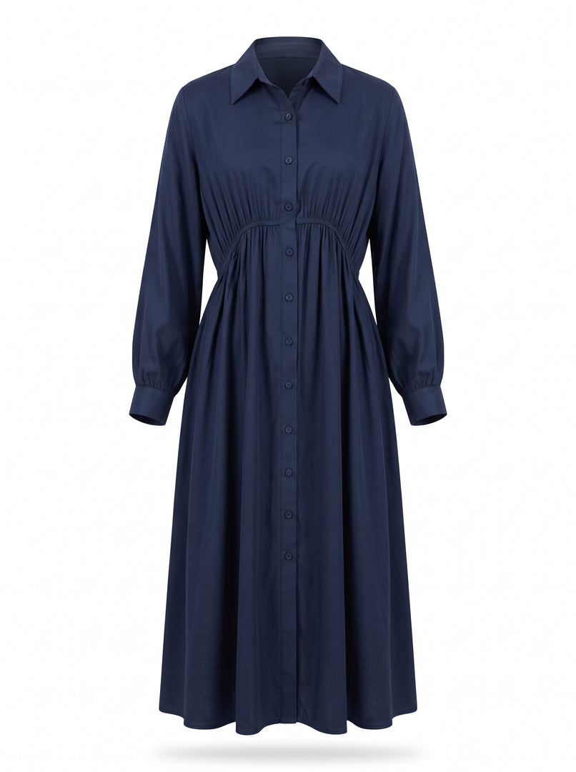 Navy Blue Collared Midi Dress 87937