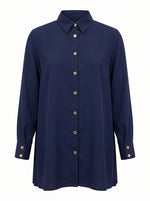 Load image into Gallery viewer, Navy Blue Collared Below Hip Top 90052