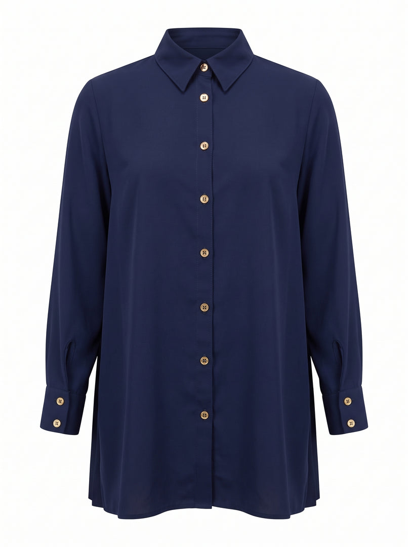 Navy Blue Collared Below Hip Top 90052