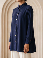 Load image into Gallery viewer, Navy Blue Collared Below Hip Top 90052