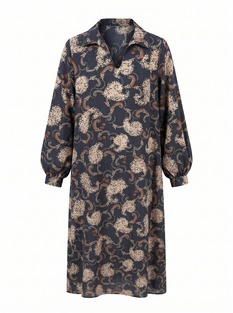 Abstract Print Collared Midi Top 90541