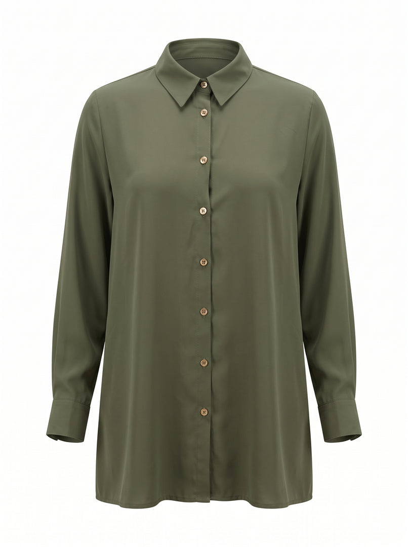 Jungle Green Collared Below Hip Top 90053