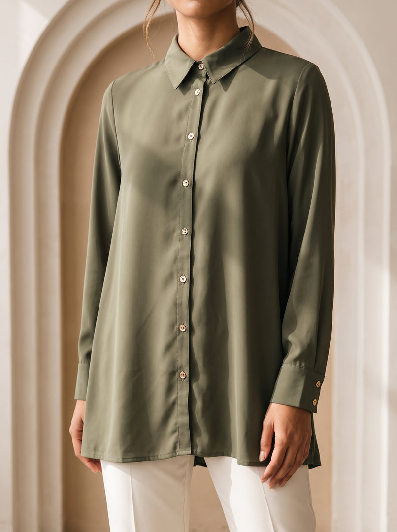 Jungle Green Collared Below Hip Top 90053