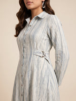Load image into Gallery viewer, Collared A-Line Abstract Vertical Stripe Dress 92581