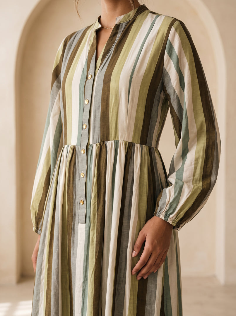Striped Mandarin Collar Dress 92781