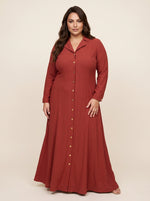 Load image into Gallery viewer, Dark Amber Lapel Collar A-Line Dress 87773