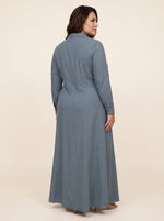 Load image into Gallery viewer, Steel Blue Lapel Collar A-Line Dress 87771