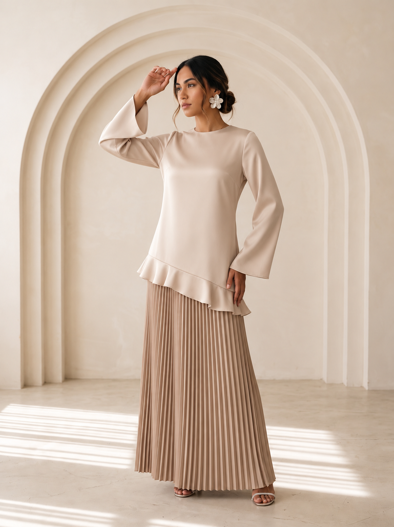 Beige Round Neck Satin Top 82131