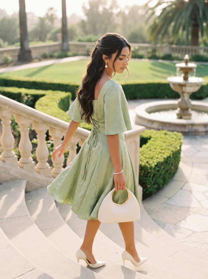 Garden Light: Satin Brocade Knee Dress 88372