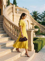 Load image into Gallery viewer, Golden Radiance: Yellow Brocade Midi Dress 87381