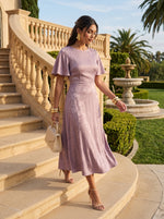 Load image into Gallery viewer, Pearl Blush: Pink Brocade Midi Dress 87382