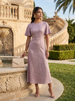 Load image into Gallery viewer, Pearl Blush: Pink Brocade Midi Dress 87382
