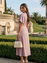 Load image into Gallery viewer, Pearl Blush: Pink Brocade Midi Dress 87382