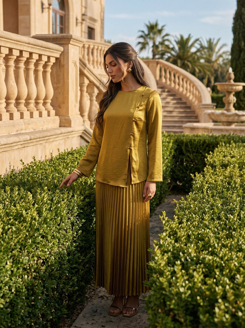 Golden Drift: Satin Top & Skirt Set 76911