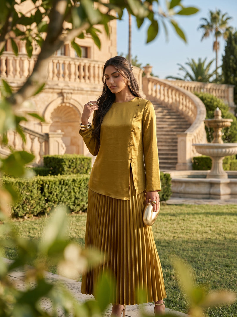 Golden Drift: Satin Top & Skirt Set 76911