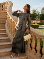 Load image into Gallery viewer, Cocoa Elegance: Satin Top &amp; Skirt Set 76912