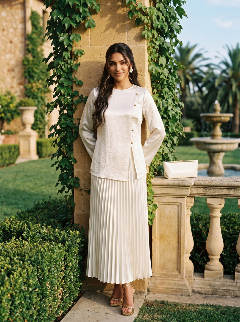 Ivory Harmony: Satin Top & Skirt Set 76913