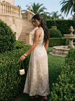 Load image into Gallery viewer, Petal Drape: Textured Satin Long Dress 90441