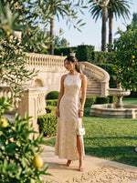Load image into Gallery viewer, Petal Drape: Textured Satin Long Dress 90441