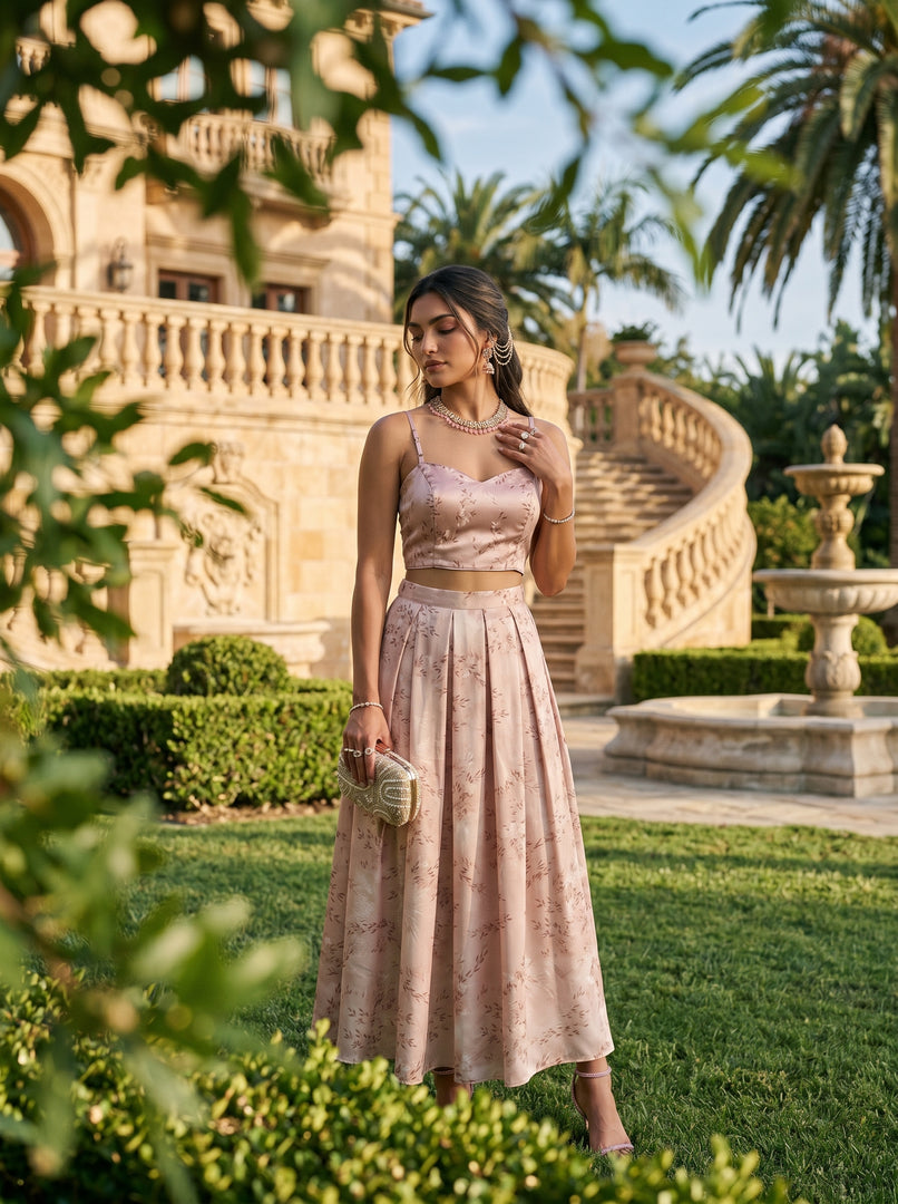 Botanical Relief: Jacquard Floral Top & Skirt Set 90391