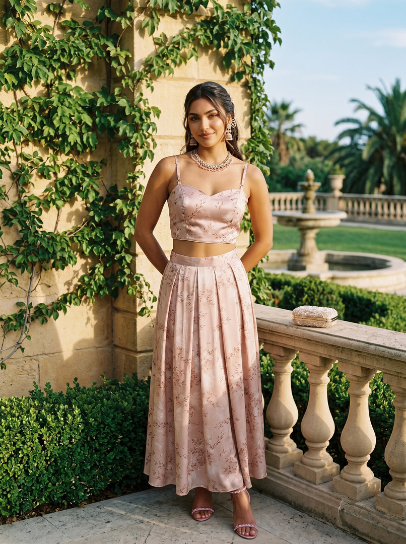 Botanical Relief: Jacquard Floral Top & Skirt Set 90391