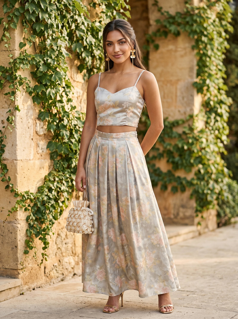 Floral Etching: Jacquard Top & Skirt Set 88331