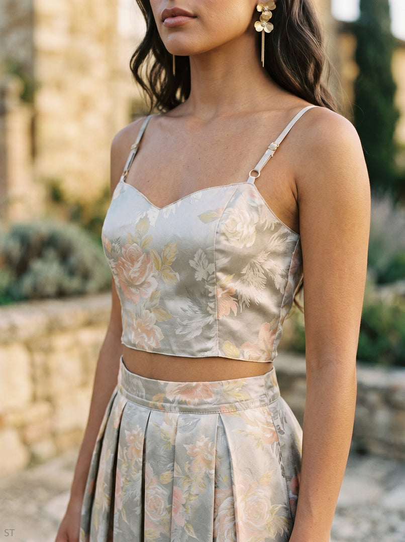 Floral Etching: Jacquard Top & Skirt Set 88331