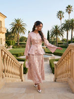 Load image into Gallery viewer, Rose Ensemble: Satin Top &amp; Organza Brocade Skirt Set 90201