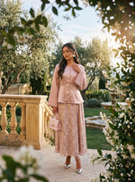 Load image into Gallery viewer, Rose Ensemble: Satin Top &amp; Organza Brocade Skirt Set 90201