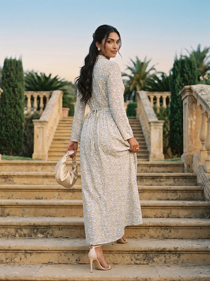 Faded Bloom: Floral Long Dress 90121