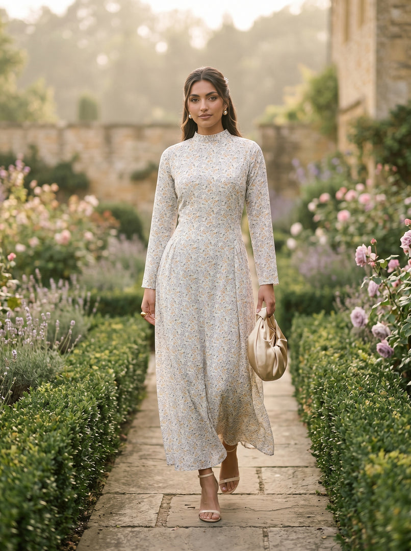 Faded Bloom: Floral Long Dress 90121