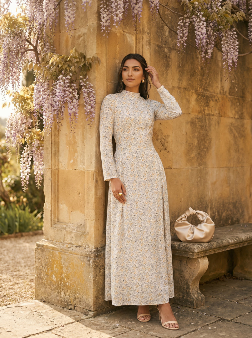 Faded Bloom: Floral Long Dress 90121