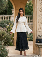 Load image into Gallery viewer, Contrast Poise: Satin Top &amp; Brocade Skirt Set 87861
