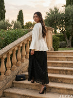 Load image into Gallery viewer, Contrast Poise: Satin Top &amp; Brocade Skirt Set 87861