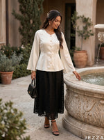 Load image into Gallery viewer, Contrast Poise: Satin Top &amp; Brocade Skirt Set 87861