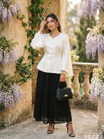 Load image into Gallery viewer, Contrast Poise: Satin Top &amp; Brocade Skirt Set 87861