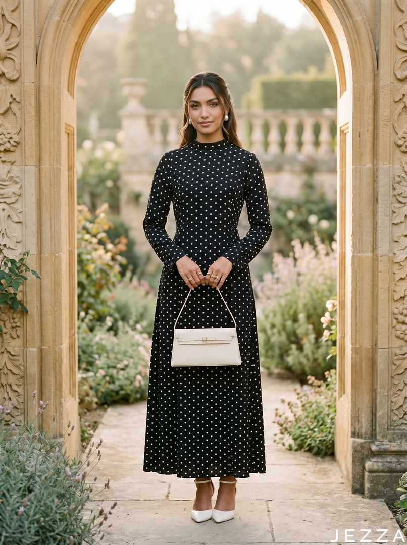 Monochrome Tempo: Polka Dot Long Dress 87762